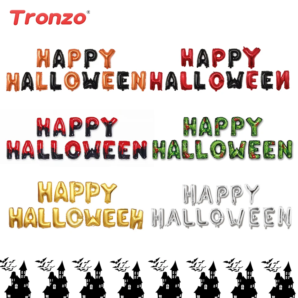 

Tronzo Happy Halloween Letter Foil Balloon Halloween Decoration 16inch Pumpkin Gold Alphabe Air Balloons Horror Party Supplies