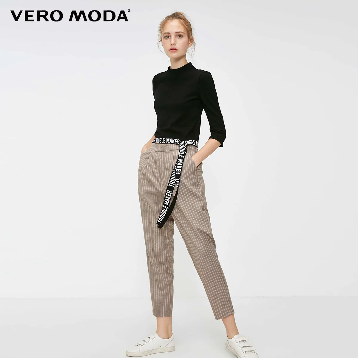 Vero Moda новые женские брюки женские OL Стиль Полосатый средней посадки повседневные укороченные брюки и капри | 318350517 - Цвет: Caramel camel mel.