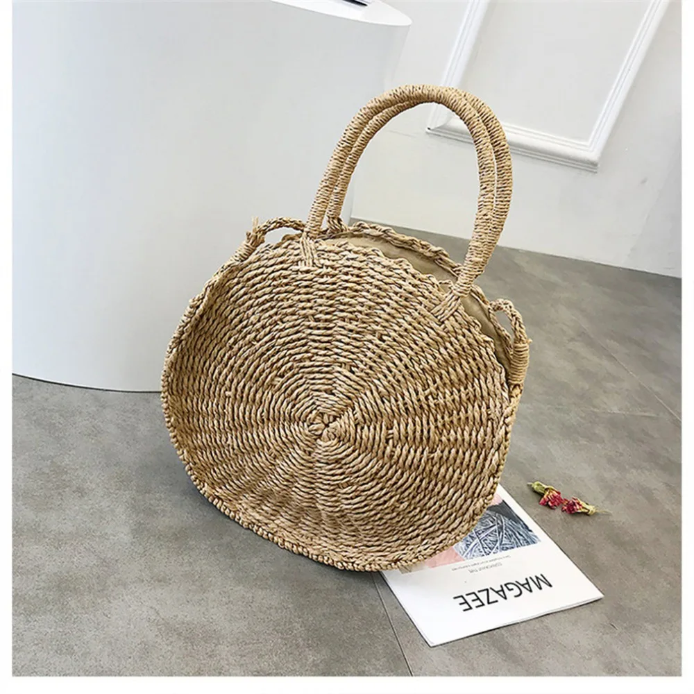 

2018 Women Retro Rattan Woven Round Beach Straw Bag Shoulder Bags Ladies Crossbody Tote Handbag Female Bohemian Handmade Bolsa
