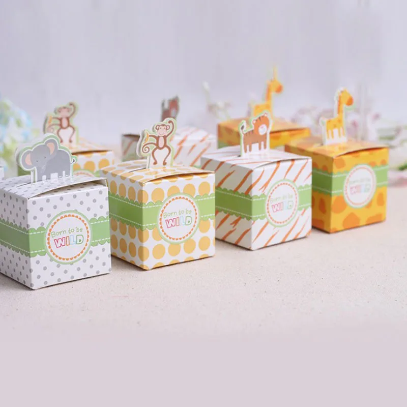 10 Pcs/set Cute Baby Shower Favors Box Safari Animal Wild Favor Box