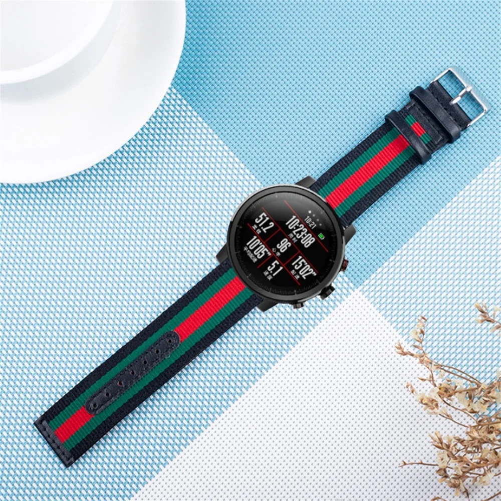 22 мм кожаный ремешок для часов нейлоновый брезентовый браслет для huawei Watch GT/Magic наручные Ремешки для Amazfit Stratos 2/Pace браслет