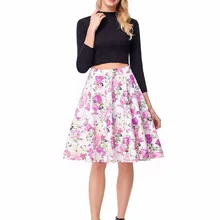 Летний стиль элегантный Винтаж Романтические Розовые многоцветный с розой, цветком, с цветочным мотивом с принтом Высокая талия юбка в складку