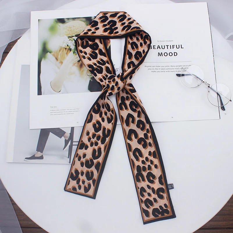 Модный дизайн, леопардовые обтягивающие шарфы, женские шелковые атласные Тонкие шарфы, двухсторонняя сумка с лентами, женский головной шарф, ретро Галстуки для волос - Цвет: 8