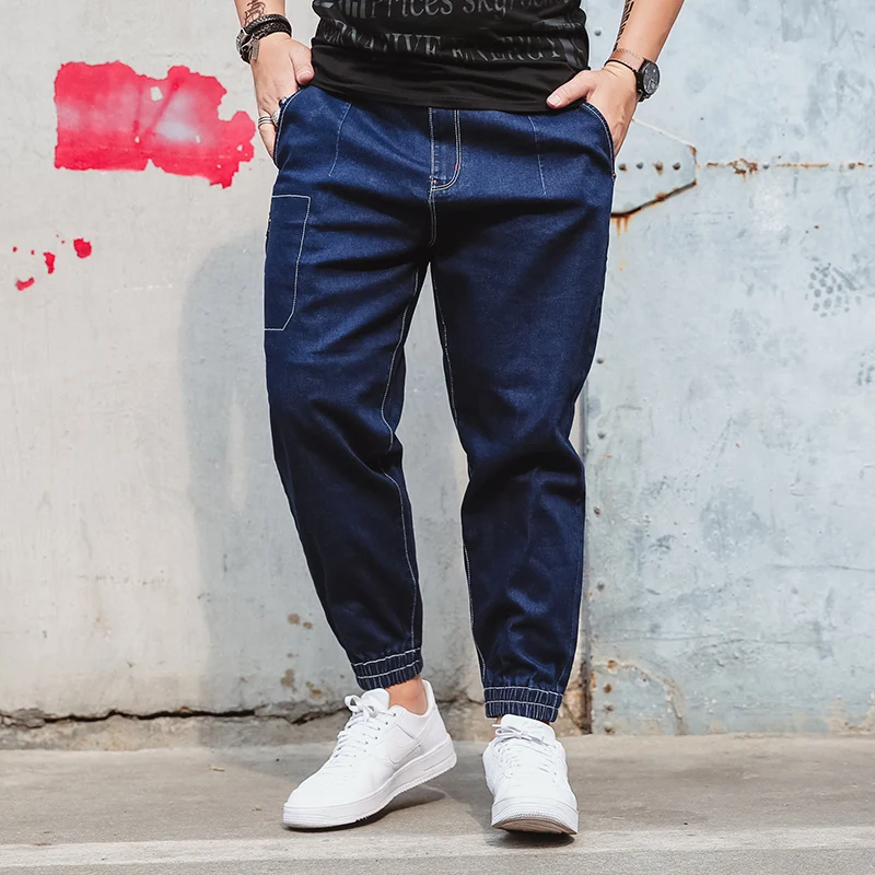 

Big Size Plus 30- 44 46 2018 Spring Men Jeans Classic Men's Clothing Casual Elastic Waist Long Denim Trousers Men Beam Leg Pants