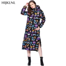 HIJKLNL европейский бренд, стильное Модное Длинное пуховое пальто с капюшоном и принтом, новинка, зимний тонкий длинный пуховик на утином пуху для женщин, Pakas LH1240