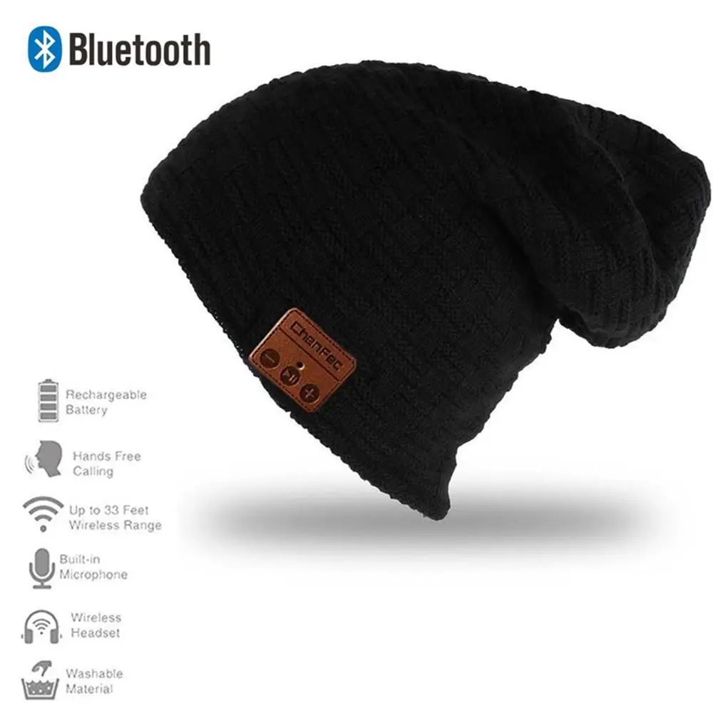 Bluetooth 4,2 Шапка-бини, беспроводная Bluetooth гарнитура, наушники, мягкий теплый стерео динамик, свободные руки для мужчин и женщин - Цвет: Small grid-Black