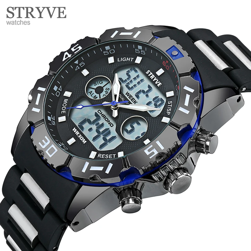 

STRYVE Brand Sports Watches Men Dual Time Military Watch LED Digital Wristwatch Waterproof Men's Clock Montre Homme Assista