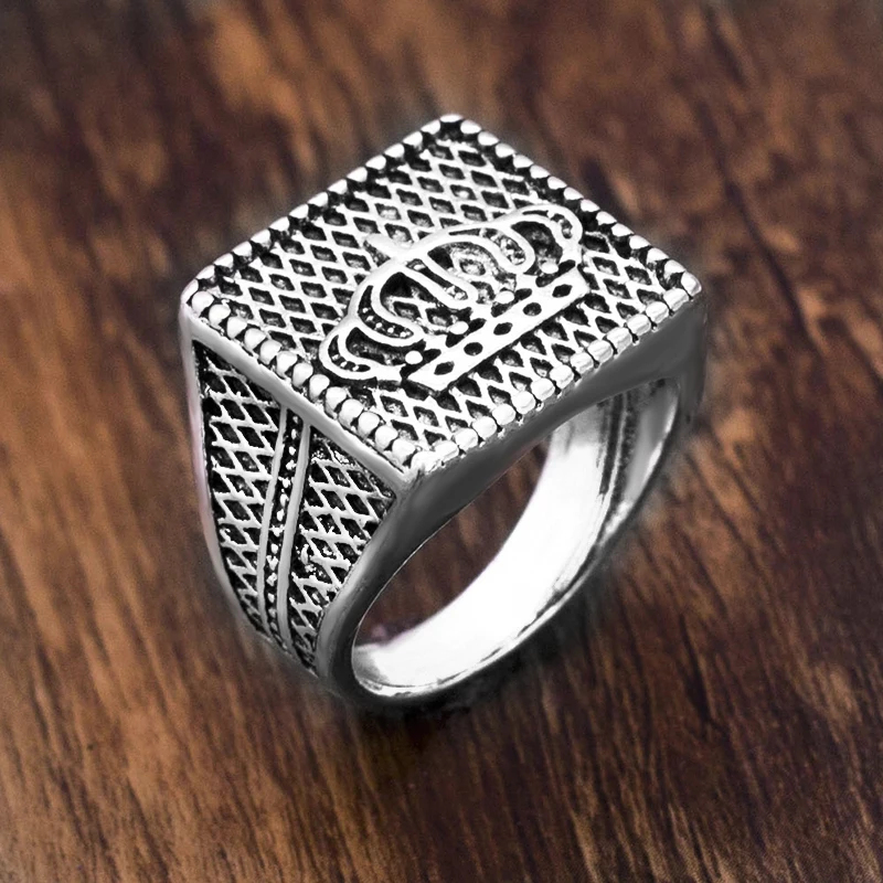 

Punk New Arrival Silver Color Crown Signet Ring Men Carved Cross Vintage Ring Male Jewelry Cool Unique Gift