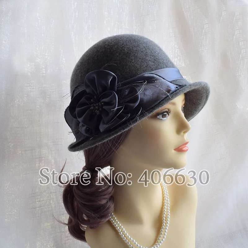 Новые цветочные шерстяные фетровые шляпы для женщин Chapeu платье Fedoras Cloche шляпы женские SDDW041 - Цвет: 044 grey