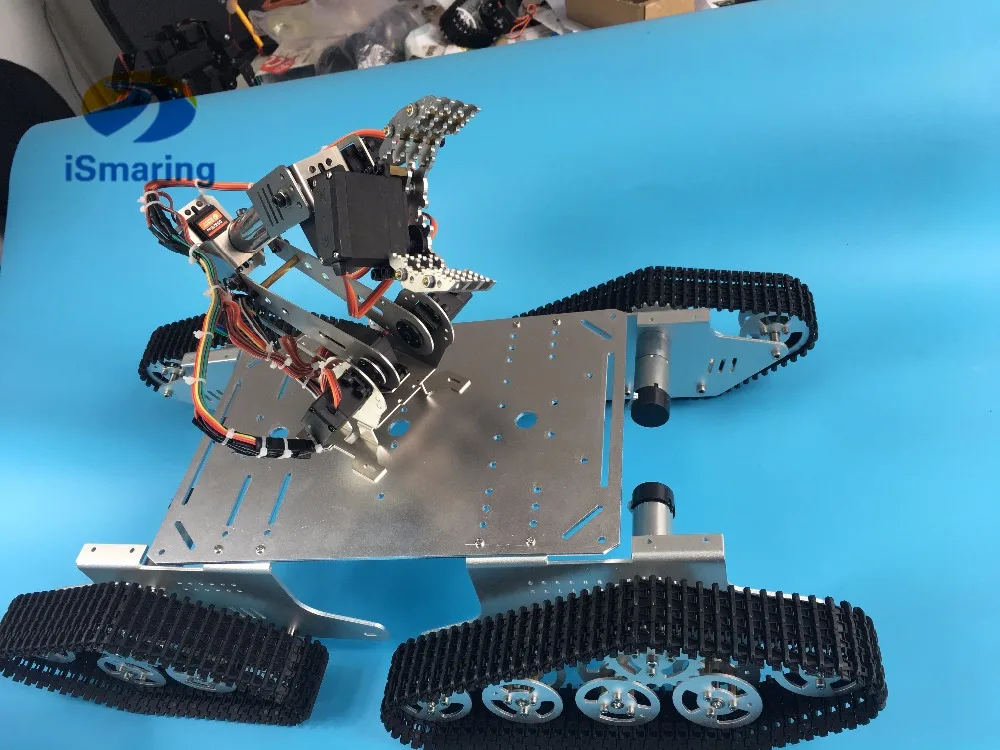 

Official iSmaring T900 4WD Metal Robot Tank Chassis + Robotic Arm/Manipulator Clamp with Claw/Gripper