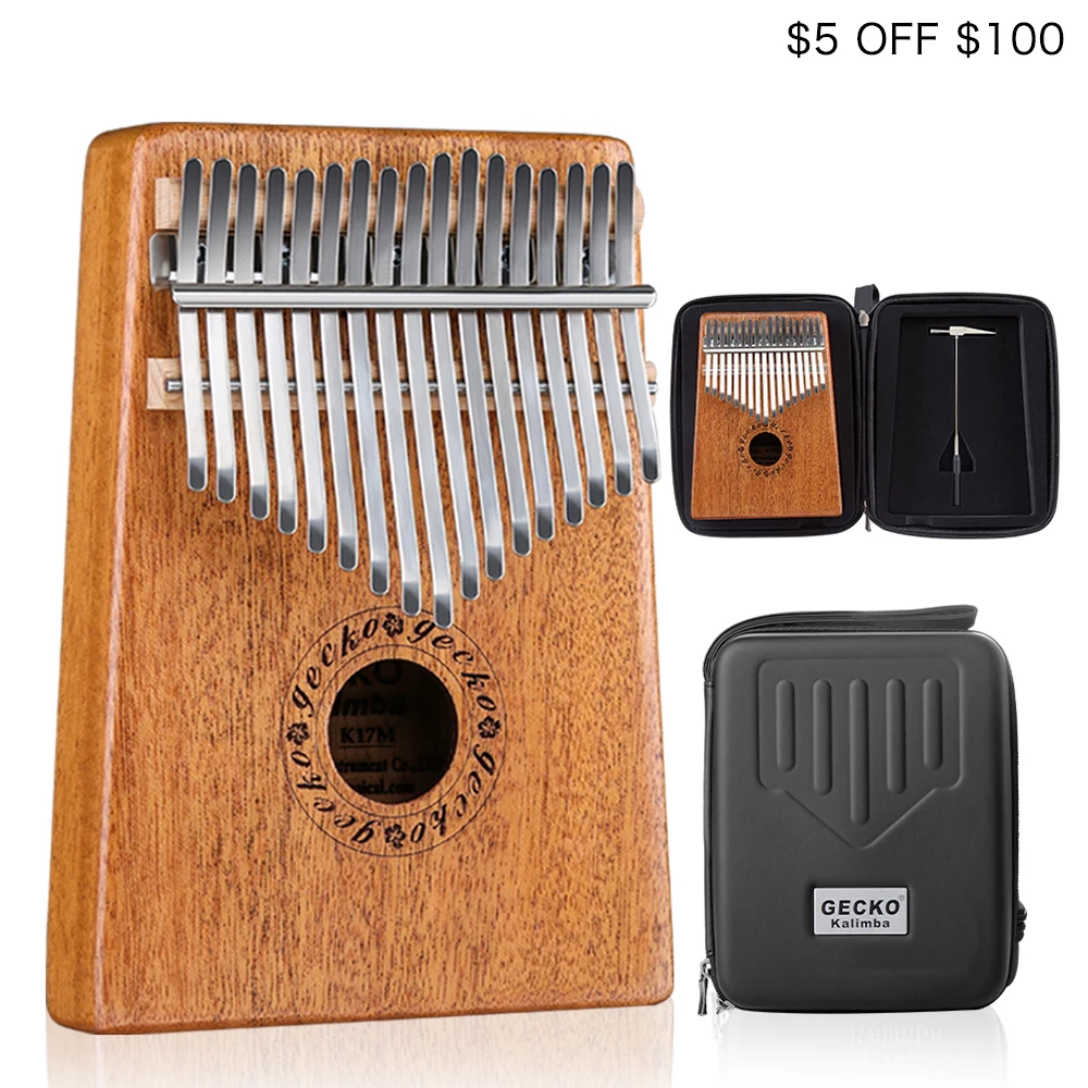 

GECKO Kalimba 17 Keys Thumb Piano builts-in EVA high-performance protective box, tuning hammer and study instruction K17M