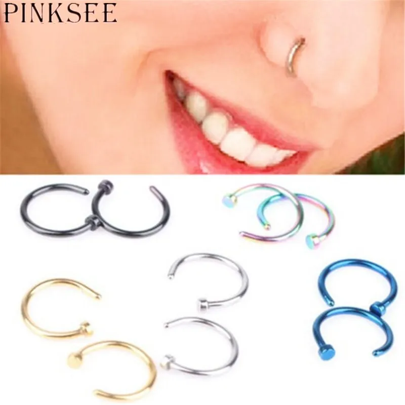 PINKSEE 1 Pair Cute Hypoallergenic Steel Nose Hoop Studs Nasal Ring Ear Piercing Jewelryjewelry