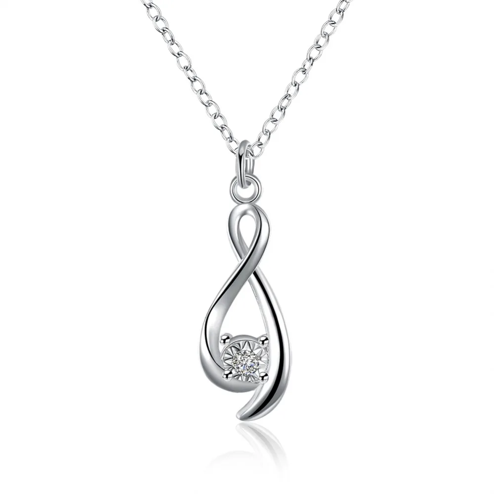 Casual Sport Silver Infinity Pendant Long Fine Jewelry Necklace Shiny
