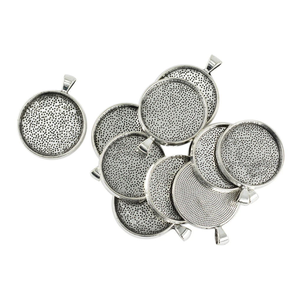 

10Pcs 30mm Antique Silver Alloy Round Bezel Pendant Trays Blank Bases Cabochon Settings