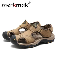 Merkmak/повседневные мужские сандалии в винтажном стиле; модная летняя Удобная Кожаная обувь; уличные мужские сандалии; большие размеры; Мужская обувь для взрослых