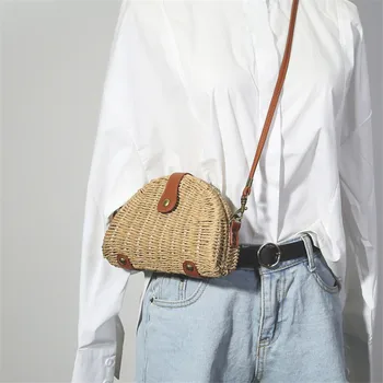 

New Wemen Mini Messenger Bag Korean Style Ulzzang Shoulder Bag Straw Weaving Fashion Harajuku Primary Color Crossbody Bag