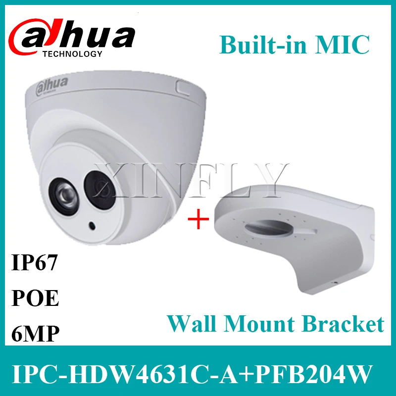 Dahua IPC-HDW4631C-A 6MP POE IR30 Mic IP Camera DH-PFB204W Wall Mount Bracket