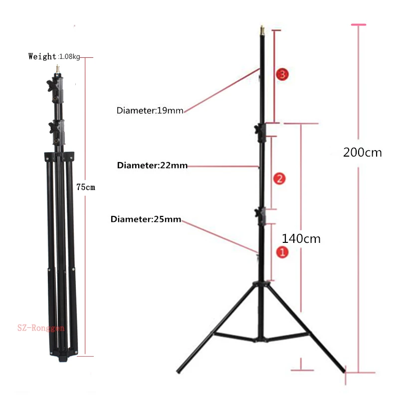 Studio supplies 304 2m light stand stand 1/4 screw head tripod spring light for Flash Photography Softbox LED