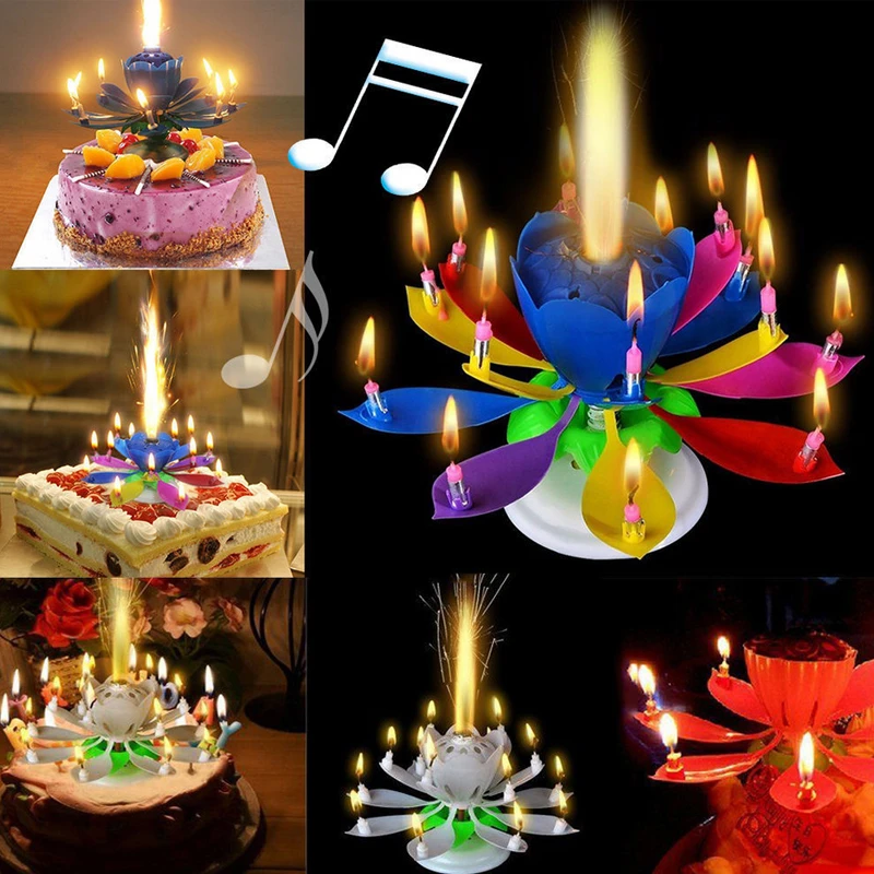 Nouvelle Bougie Rotative Populaire 1 Piece Decoration De Gateau Anniversaire Fleur De Lotus Double Couche Aliexpress