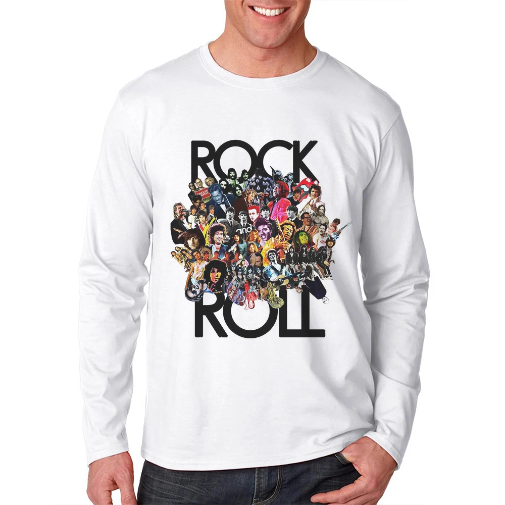 Продукт Для мужчин футболка моды Рок ролл ситец Для мужчин s футболка Повседневное хип-хоп топы с длинными рукавами человек футболка мужской одежда