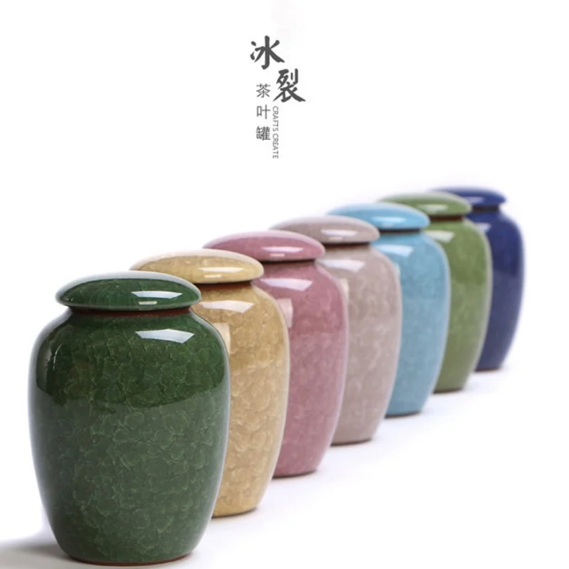 

12*8cm Capacity 200ml Tea Storage Bottles Jars Colorful Ice Crack Tea Caddy Ceramic Sealing Can