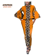 2017 women suit african clothes AFRIPRIDE private custom long sleeve top+ long pants flare sleeves plus size pure cotton A722631