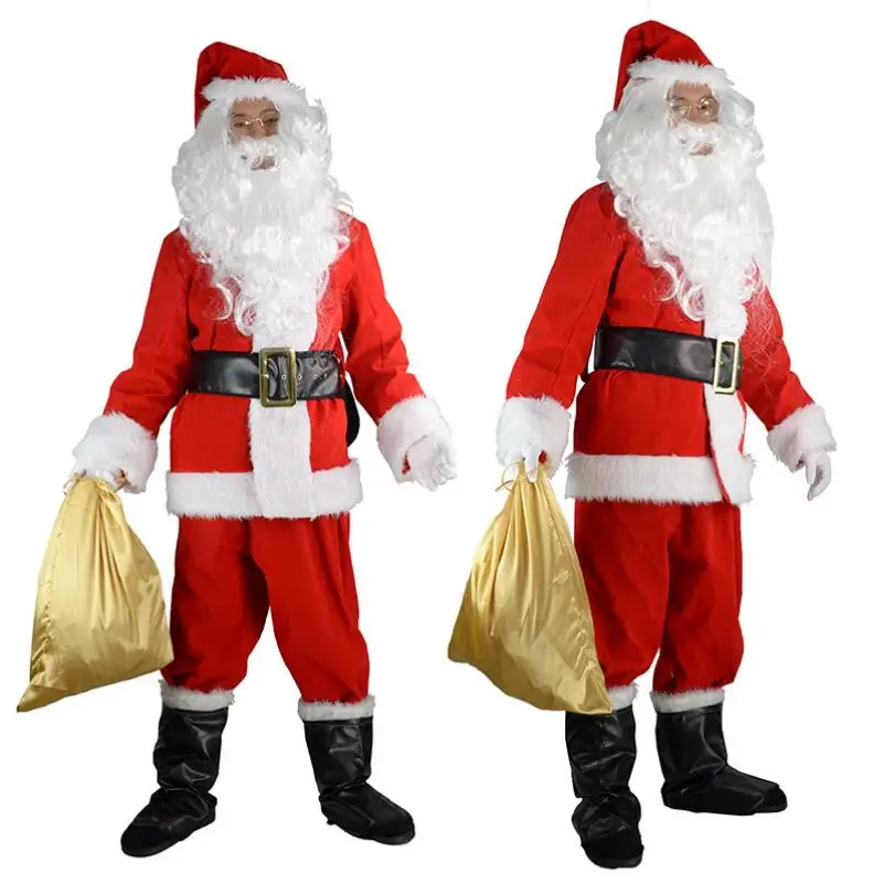 Volwassen kerstman mannen dragen kerst kostuum vrouwen dress dress up dress pak cosplay kerst dressing rode winter jas