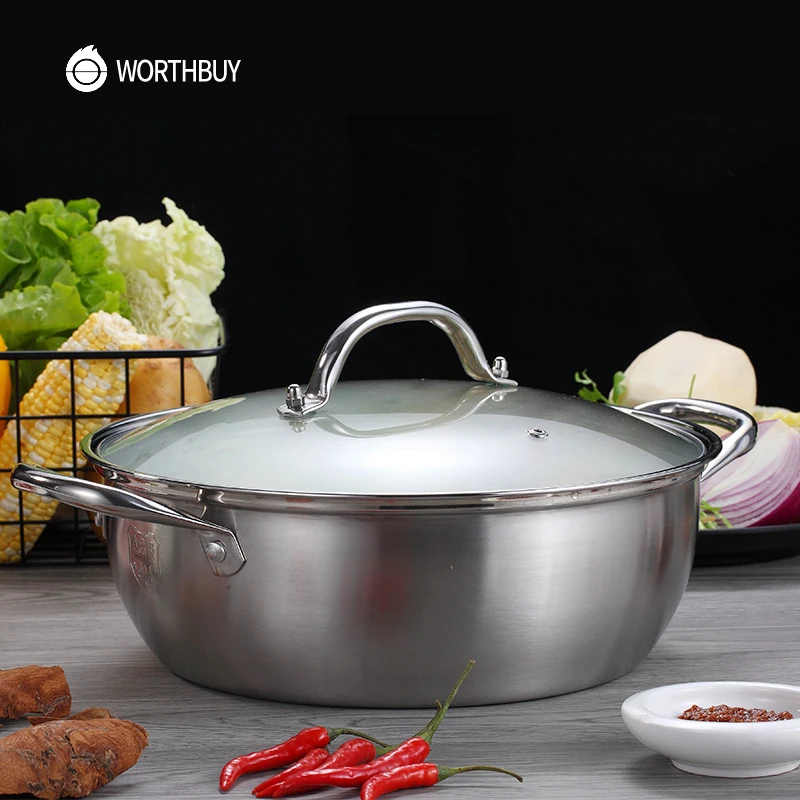 WORTHBUY китайская кастрюля из нержавеющей стали 304 28/30/32 см кухонная для супа посуда