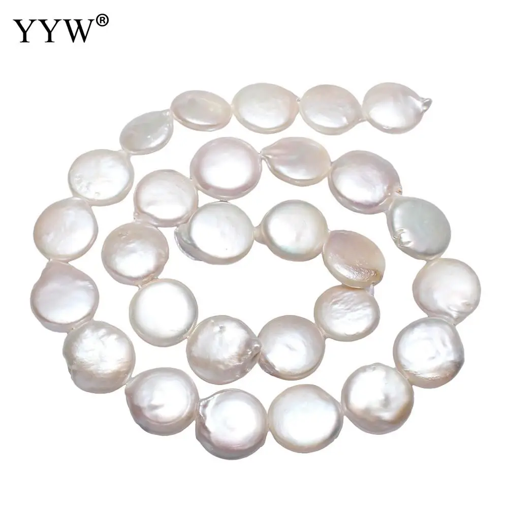 

YYW Cultured Coin Freshwater Pearl Beads Flat Round Natural White 13-14mm Approx 0.8mm Sold Per Approx 14.5 Inch Strand