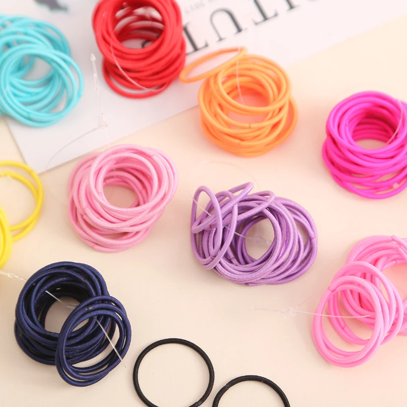 Online Aikelina 100 Pcs lot 3 Cm Lucu Gadis Rambut Ponytail Holder Aksesoris Rambut Tipis Elastis Karet Gelang untuk Anak anak Rambut Warna warni dasi