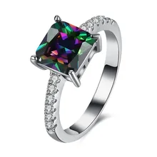 White gold color square ring with zircon luxury jewelry for women beautiful wedding gift top quality