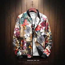 YuWaiJiaRen Весенняя мужская куртка с цветочным принтом, мужская куртка в стиле хип-хоп, ветровка с воротником-стойкой, брендовая уличная одежда размера плюс 5XL