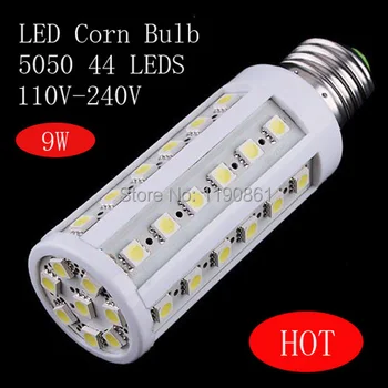 

Free shipping 9W SMD 5050 LED Lamp 44 LED Corn Bulb Light E27 Nature White Warm White 110V-240V 10pcs/lot