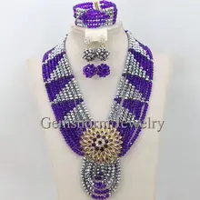Фиолетовый и серебряные Свадебные африканские Бусины комплект ювелирных изделий Обувь для девочек коренастый Цепочки и ожерелья Наборы для ухода за кожей Кристалл Бижутерия Комплект wb893