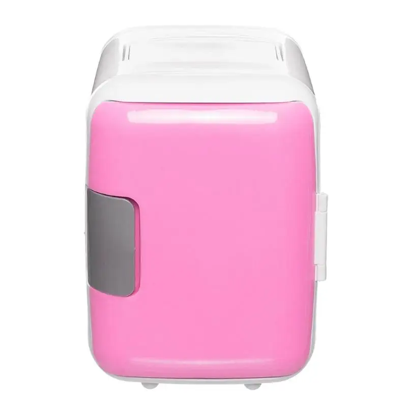 Dual-use 4L Refrigerators Low Noise Car Mini Refrigerators Freezer Box Fridge - Color: (US Car Plug Pink)