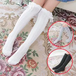 4 шт./компл., новые детские носки для маленьких девочек, длинные мягкие хлопковые кружевные детские носки с большим бантом для детей