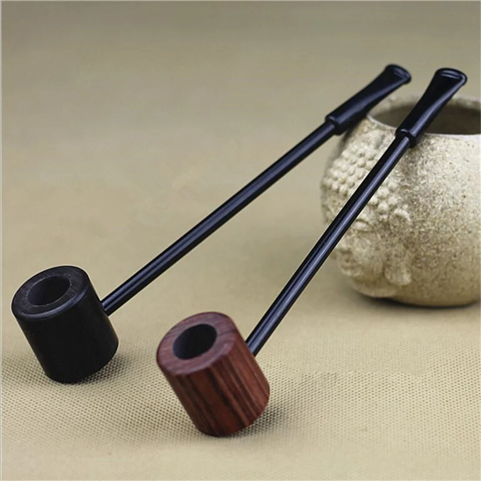 Ebony Wood Pipe Smoking Pipes Portable Herb Tobacco Pipes Grinder Smoke Gifts 2 Colors