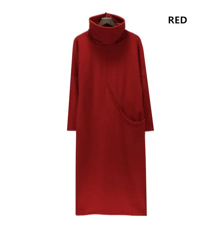 Осень Новая зимняя Женская водолазка с длинным рукавом Толстовка с капюшоном с карманом дизайн размера плюс S-6XL Толстовка для женщин черного цвета - Цвет: Красный