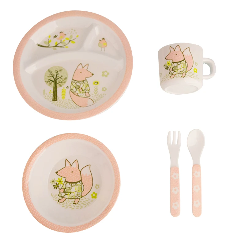 Children Kids Tableware Set Melamine Baby Feeding Plate Bowl Cup Cutlery Flatware Set Infant Dishes BPA Free Plate Baby Feeding (5)