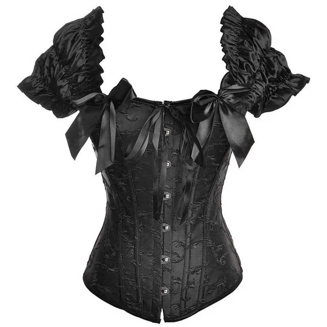 Black Bows Sleeve Steel Boned Corset Top Corpetes E Espartilhos Sexy Gothic Clothing Plus Size