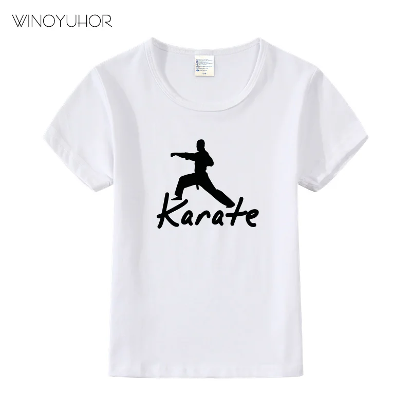 Детские модные футболки с принтом «Каратэ кандзи»; детские летние футболки; топы для мальчиков и девочек; повседневная одежда с короткими рукавами для малышей - Цвет: White