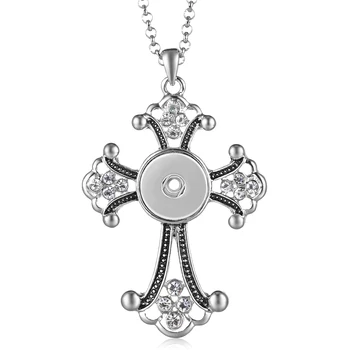

10pcs/lot Vocheng 18mm Ginger Snap Button Jewelry Vintage Cross Pendant Necklace with Stainless Steel Chain NN-610*10 Snap