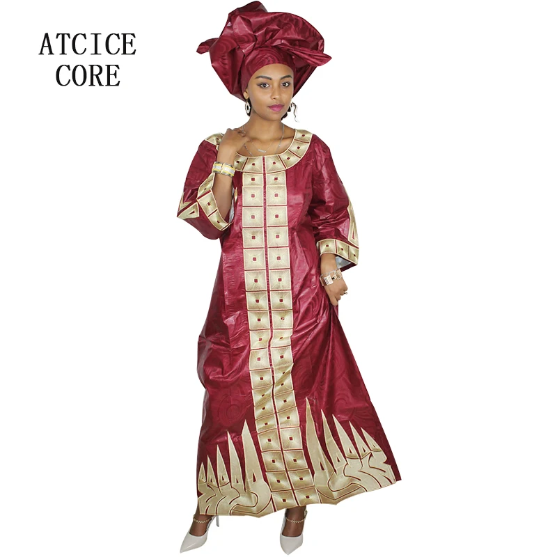 

AFRICAN DRESSES FOR WOMAN BAZIN RICHE DESIGN DRESS LONG DRESS WITH SCARF
