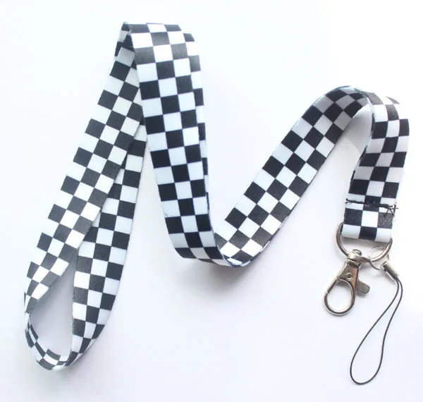 

Free Shipping 100pcs Black and white plaid key lanyards Id badge holder keychain straps for mobile phone #720