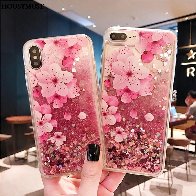 

HOUSTMUST Love Heart Glitter Phone Case For iphone X XR XSMAX Liquid Quicksand Cover For iphone 5 5S 6S 6 7 8 Plus Bling Sequins