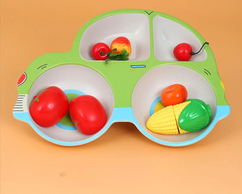 Baby Bamboo Fiber Dinnerware Cartoon Pattern Sub-gird Plates Children Feeding Tableware Irregular Toddler Kids Utensils BB5111 (6)