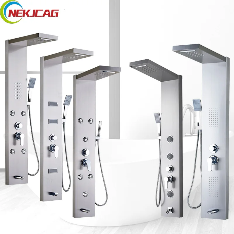 Stainless Steel Rain Waterfall Shower Panel with Massage System Faucet