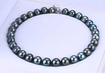 

noble women gift Jewelry Silver Clasp LONG 18 INCH 10-11mm natural Australian south seas black pearl necklace