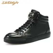 LOZOGA New Men Boots 100% Genuine Leather Handmade Luxury Designer Shoes Black Autumn Winter Fashion Metal Toe Motorcycle Boots