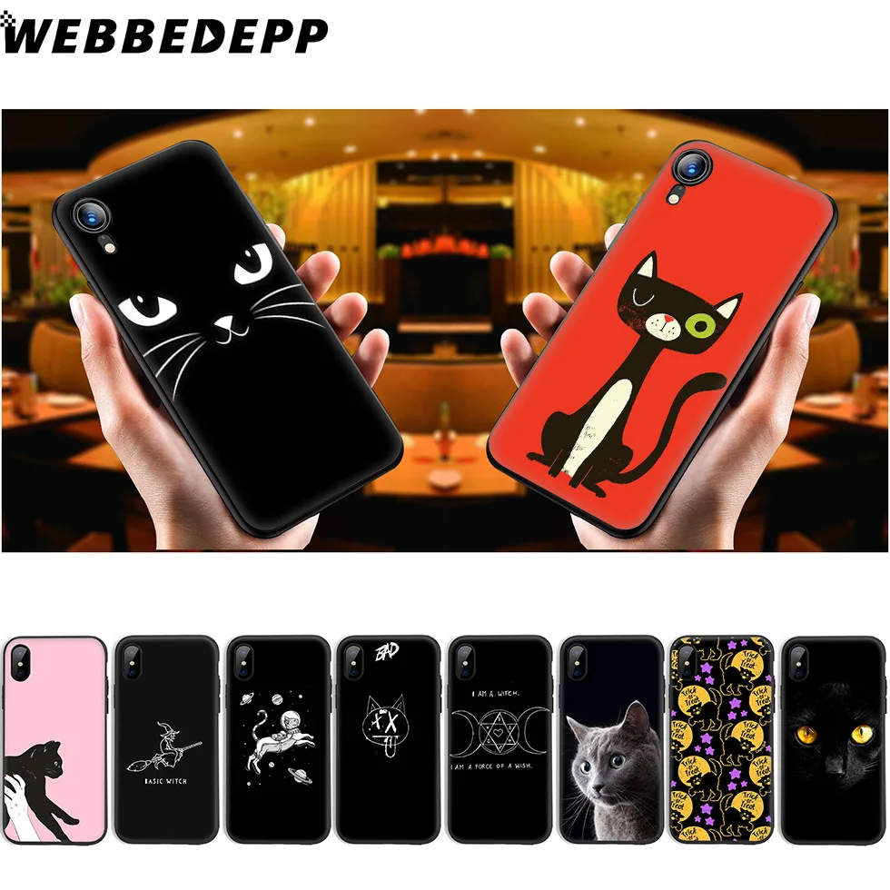 WEBBEDEPP Blue Eyes in Black Cat Soft Silicone Case for iPhone 11 Pro Xr Xs Max X or 10 8 7 6 6S Plus 5 5S SE |